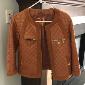 Tory Burch camel color leather jacket size 6